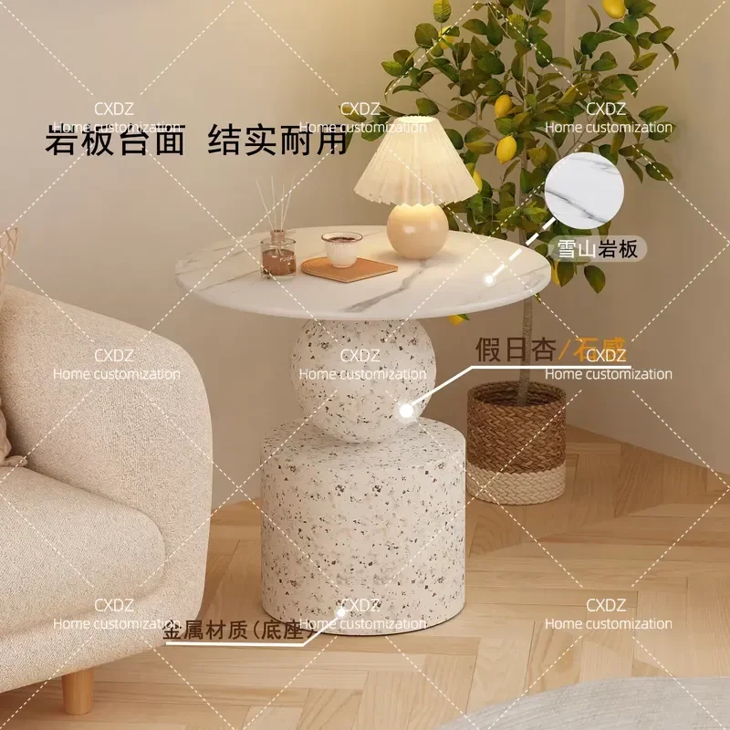 Japanese-style coffee table, bedroom, living room, simple and creative light luxury sofa, bed head, round high-end side table