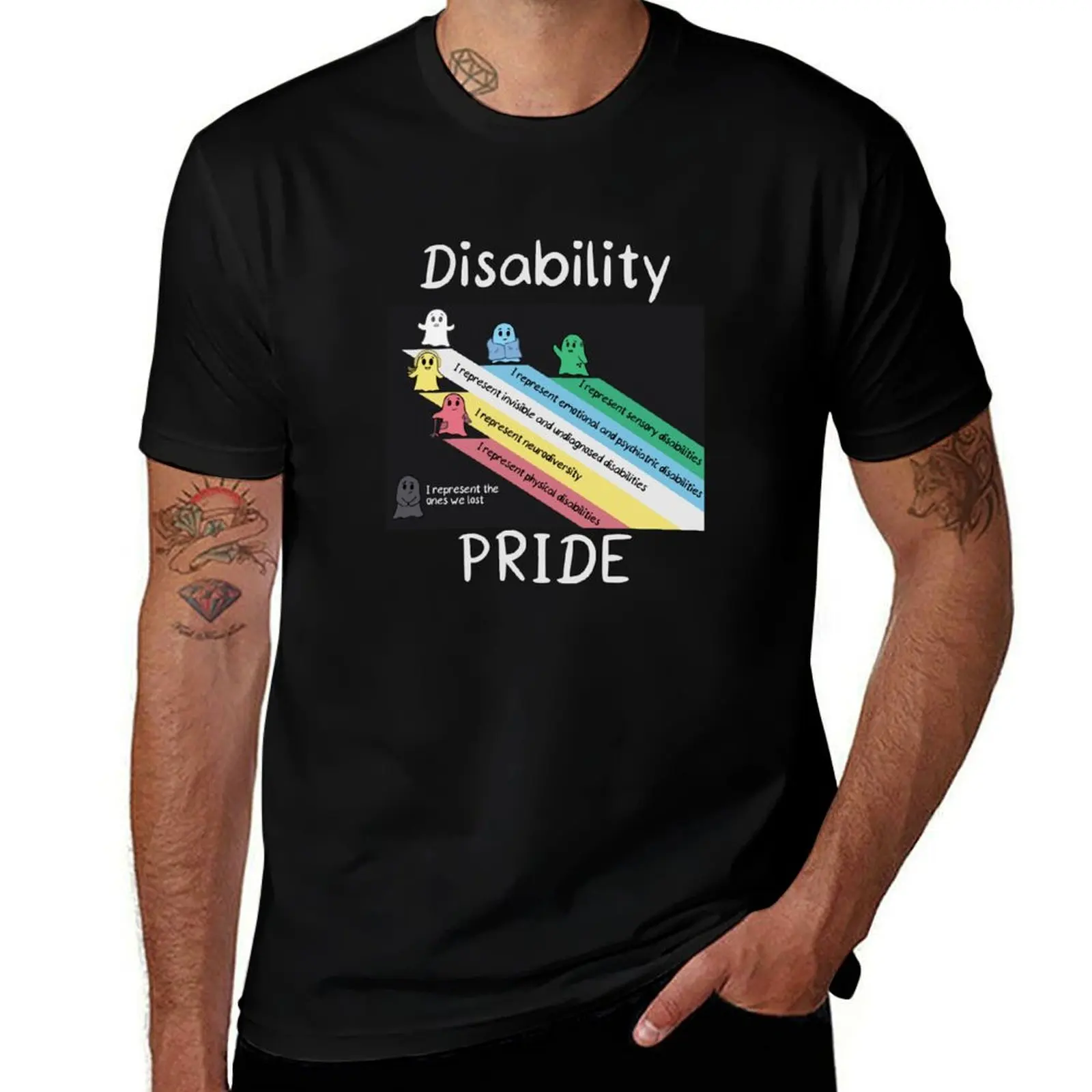 Disability Pride with Ghosts and descriptions T-Shirt Plus Size Quick Dry Sports Tee T-Shirt