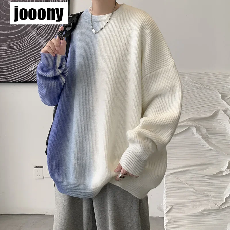 Pullover Sweater Soft Warm Design Tie-dye Color Gradation Fashion Autumn Winter Men's Cool Boy Casual Loose Knitted Patchwork