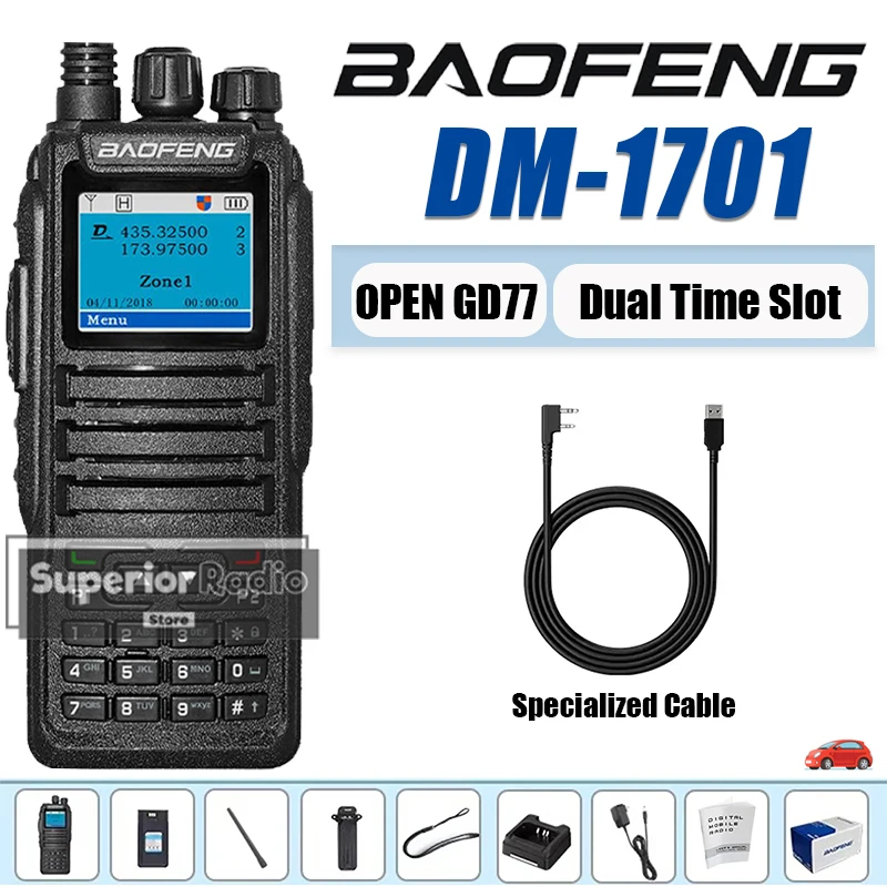 Baofeng DM-1701 DMR Walkie Talkie Open GD77 UHF VHF Digital Mobile Two Way Radio 3000CH Dual Time Slot Tier 1+2 Update Firmware