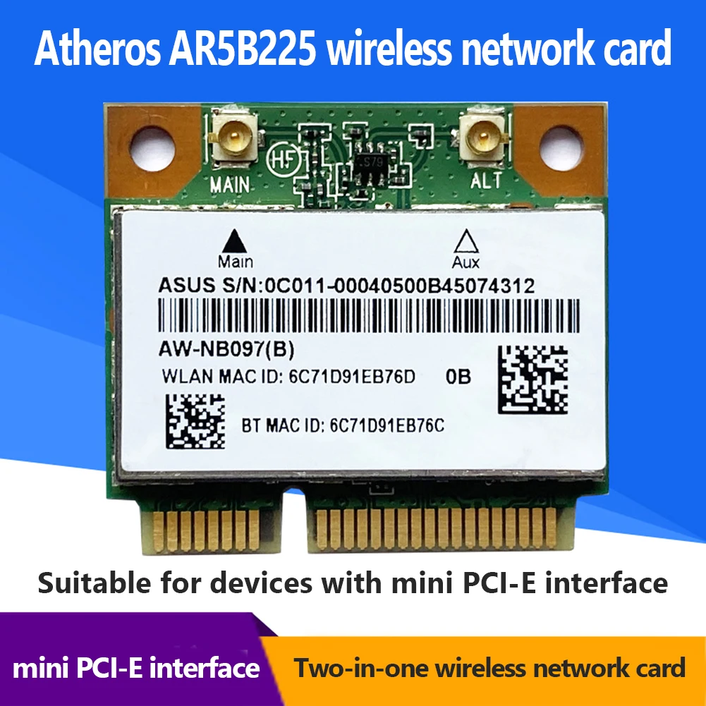 AR5B225 2.4Ghz 300M Wireless Downward Compatible Bluetooth-Compatible Card Mini PCI-E WiFi Adapter Accessories