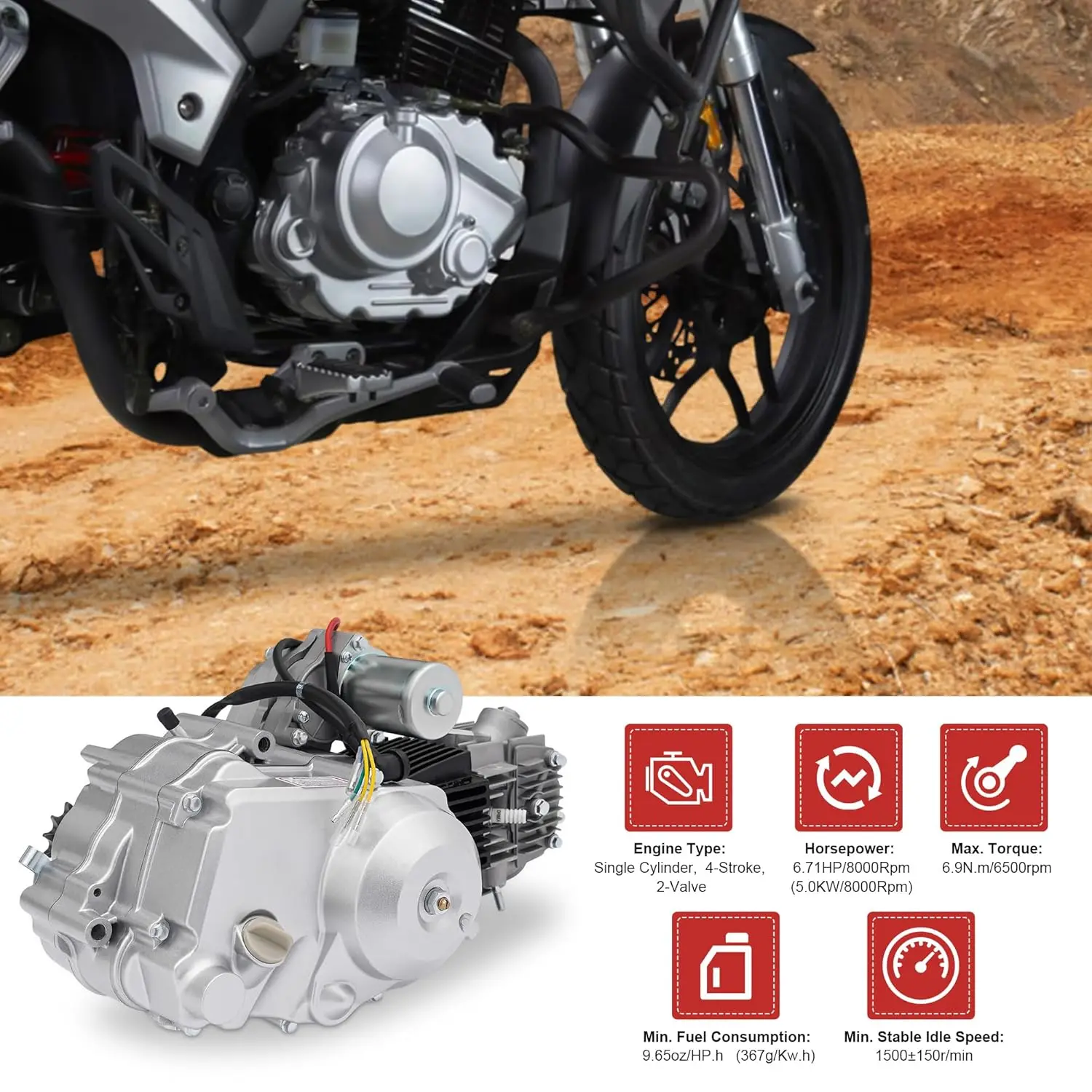 

110CC 4 Stroke Engine Motor, Auto Transmission Electric Start Single Cylinder Engine, for 50cc 70cc 90cc 110cc ATV and Go Karts