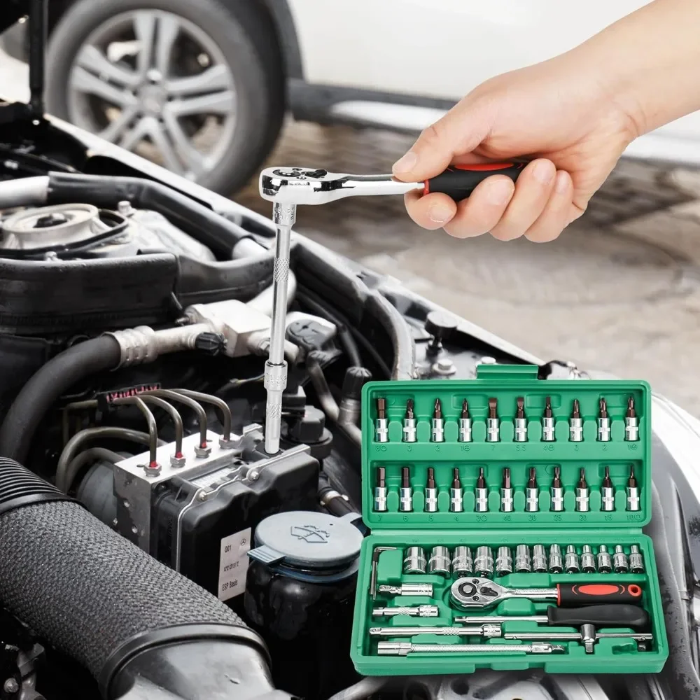 

46PCS Socket Ratchet Wrench Set with Bit Socket Set Reversible Ratchet Mechanics Tool Set for Automotive Repair