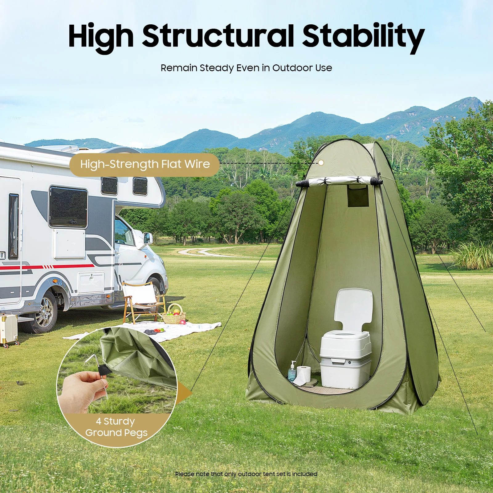 Tragbares Outdoor-Privatsphäre-Toilettenzelt, Wasserdichter Umkleidestand 1,2×1,2×1,9m, Ideal für Camping, Wandern, Angeln, Picknicks – Detail 4