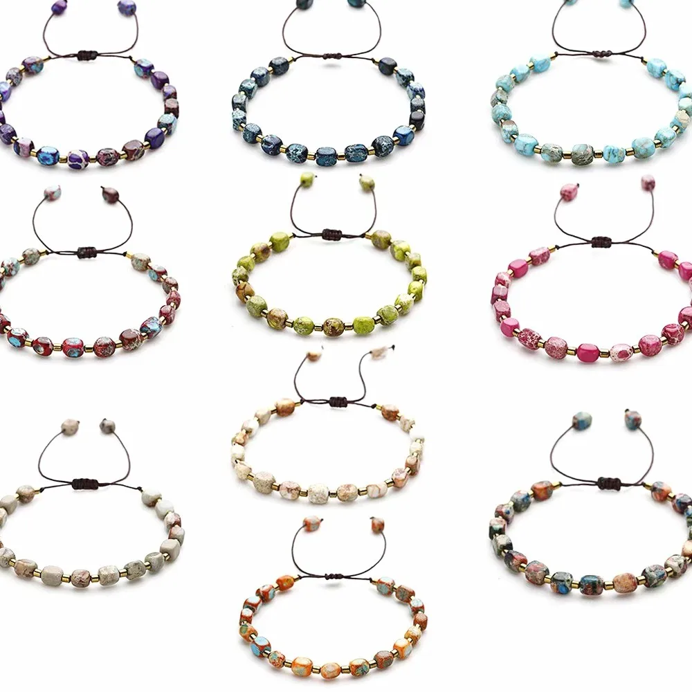 Natural Stone Beaded Bracelet Retro Ethnic Irregular Emperor Stone Shoushan Stone Drawstring Women Gift