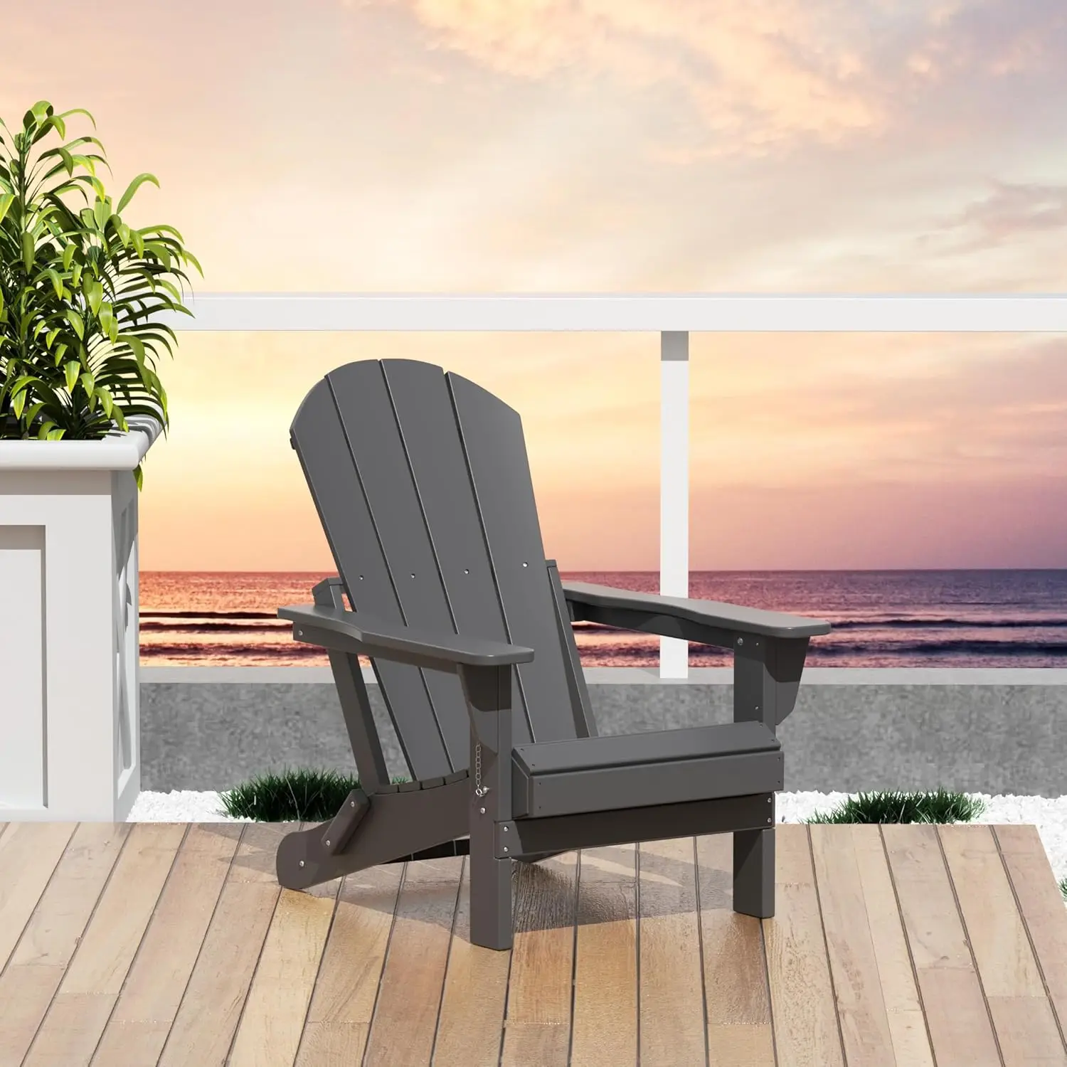 Wo Home Furniture Adirondack Chair Lounger Outdoor Folding For Fire Pit, Beach, Balcony, Backyard, Lawn, Patio, Pool, Deck,