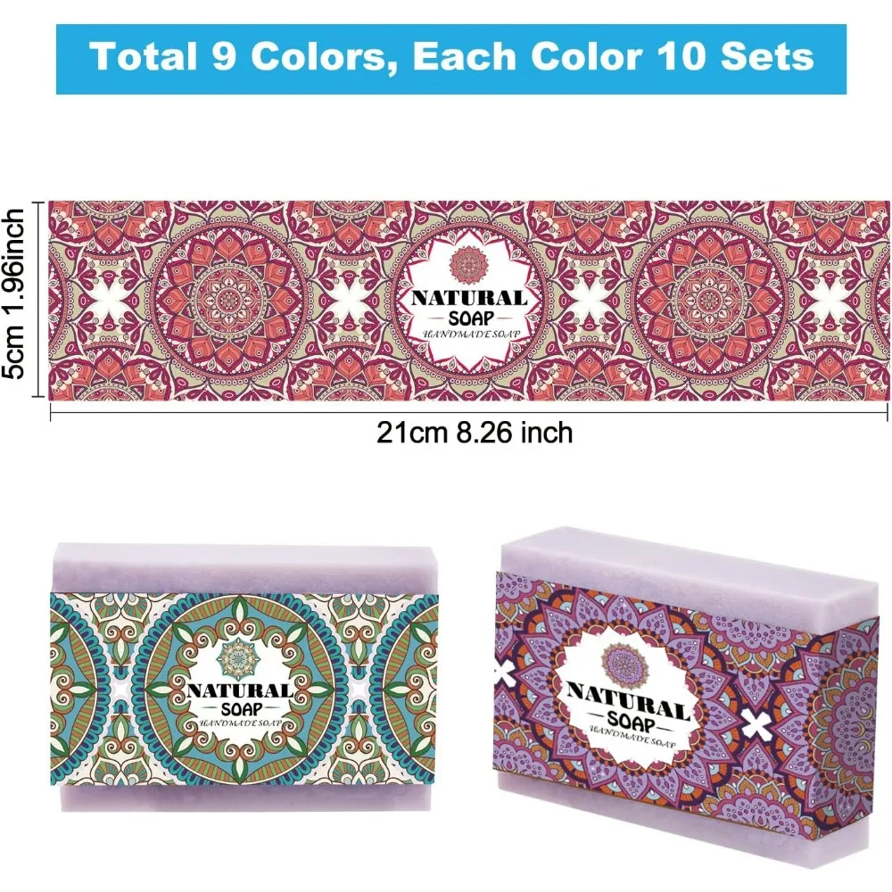 90pcs Soap Packaging Paper Mandela Floral 9 Styles Wrapper Wrap Paper Tape Vertical Paper Tag making kit