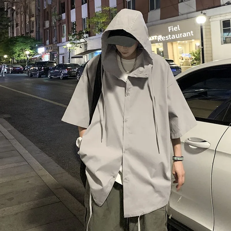 

plus Size 300 Pou Hooded ort Sve Open Cardigan Men's Summer Loose Sun Protection irt Five Inches Sve Length Coat