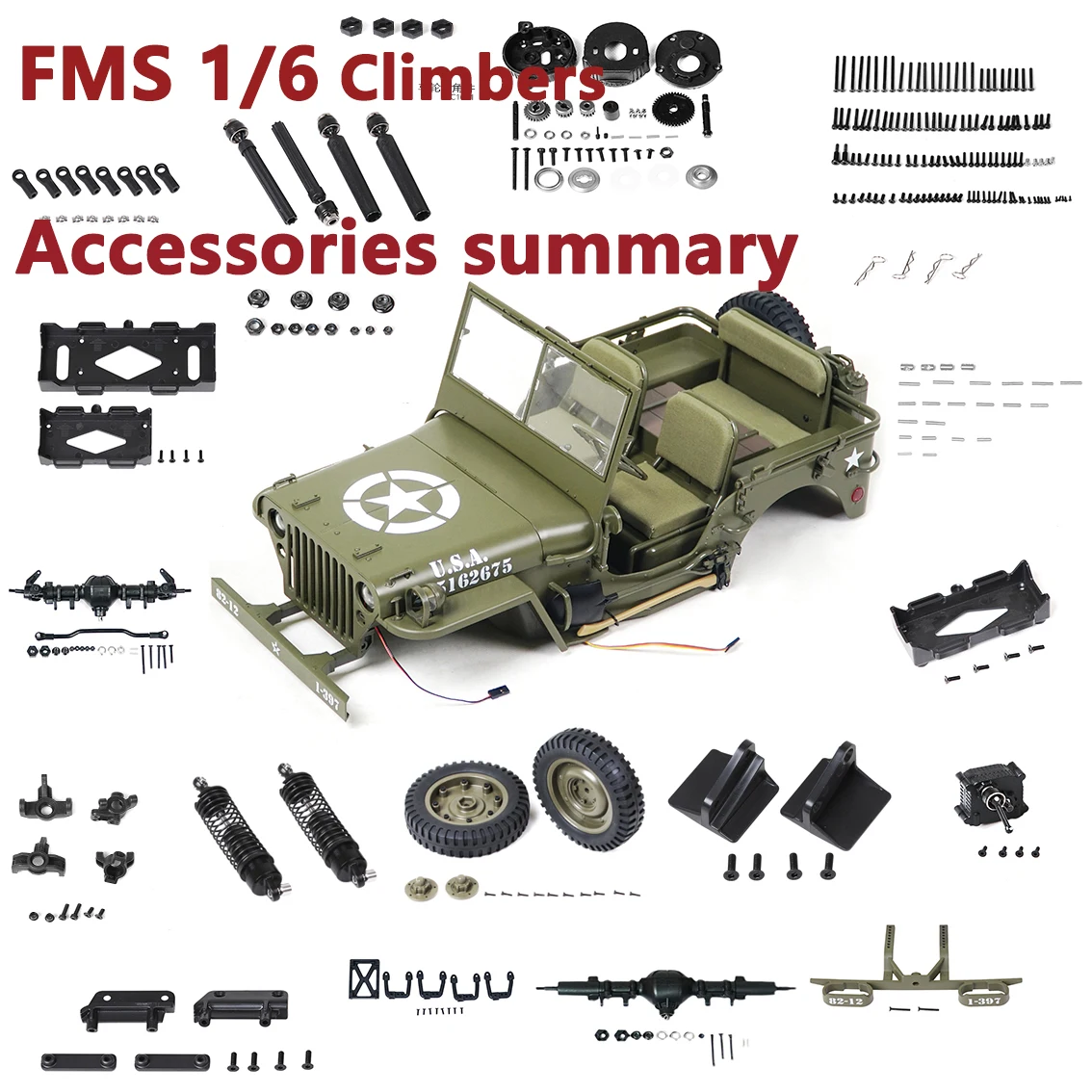 FMS 1/6 Climber RC Car Spare Parts Shock Absorber Wheel Drive Front and Rear Axle Steering C Seat Bearing Pin Screw Pack