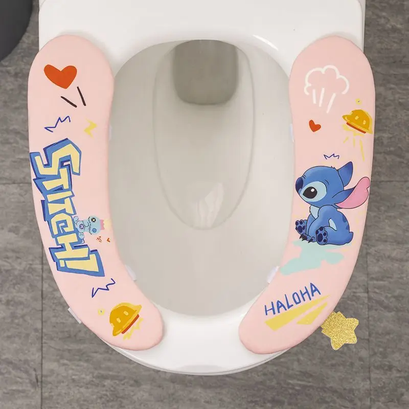스티치 카와이 만화 변기 매트, 귀여운 창의력, 가정용 접착제, 세탁 가능한 사계절 범용 변기 스티커, 변기 방수