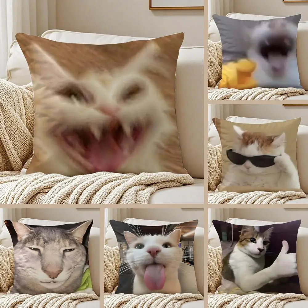 Meme Funny Pet Cat Funny memes Cushion Cover Pillowcase Anti-dustmite Invisible Zipper Short Plush Sofa Cushion