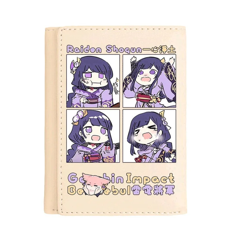 

Chibi Genshin Impact Vegan Leather Anime Wallet for Student Girls Tri-Fold RFID Blocking Card Holder Mini Purse Short Money Clip