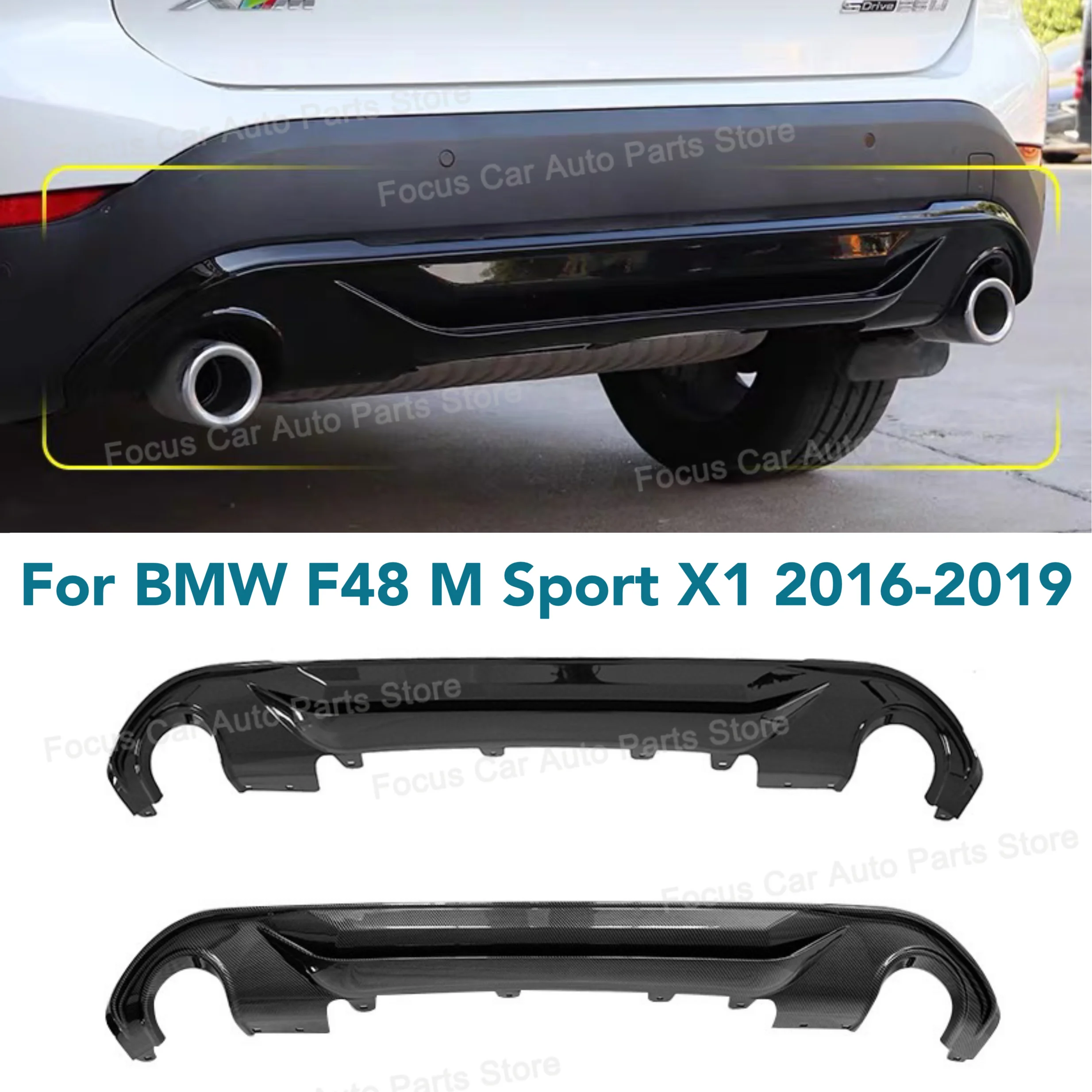 For BMW F48 M Sport X1 Accessories 2016 2017 2018 2019 Trim Body Kit 3D ABS Rear Lip Bumper Spoiler Carbon Fiber Plasstic