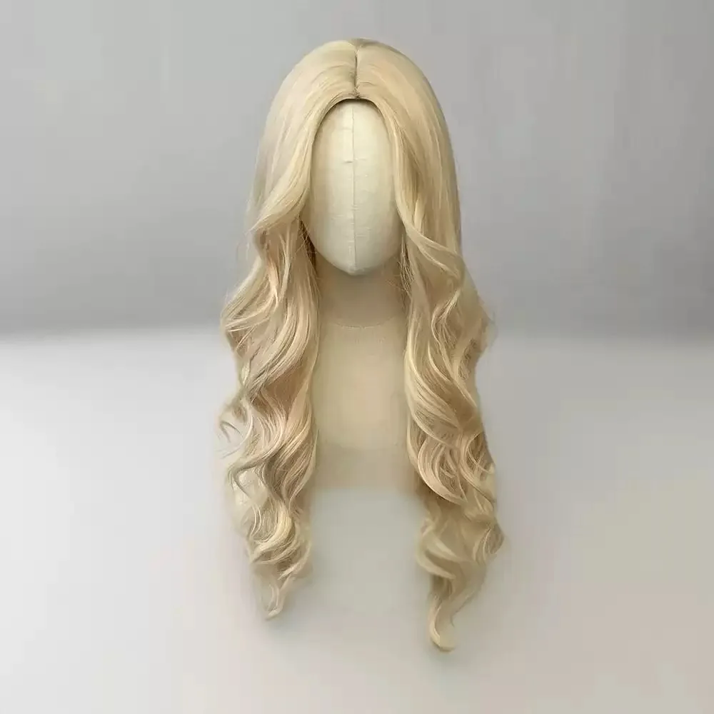 Golden curly synthetic wig for long curly hair for party, Halloween cosplay, daily use, high-temperature hair accessory
