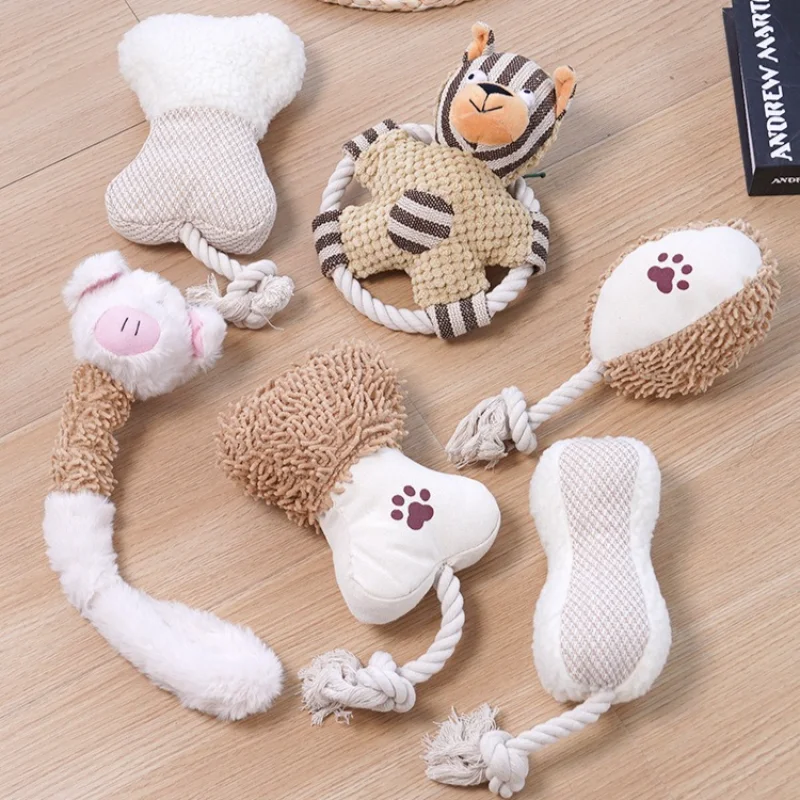 ألعاب تفاعلية للحيوانات الأليفة للكلاب، منتجات لعب بعقدة حبل قطنية، مستلزمات طحن الأسنان المقاومة للمطاط، لعبة صرير داخلية #3