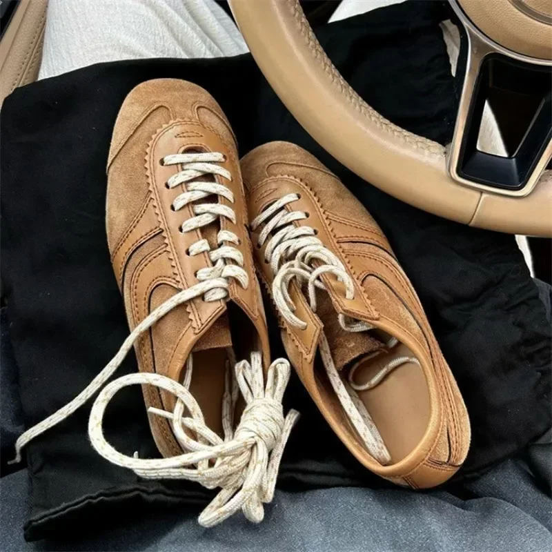 Comfortable European genuine leather high niche retro German training shoes women summer breathable flat sole sports board shoes