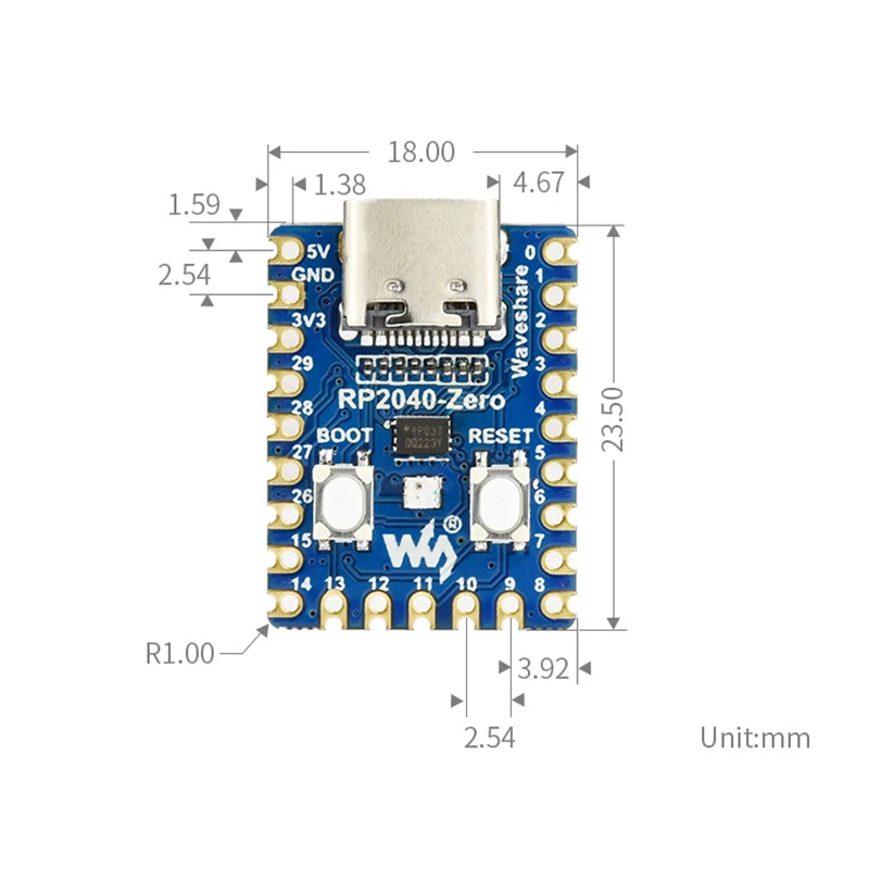 5pcs RP2040-Zero RP2040 for Raspberry Pi Microcontroller PICO Development Board Module Dual-core Cortex M0+ Processor 2MB Flash