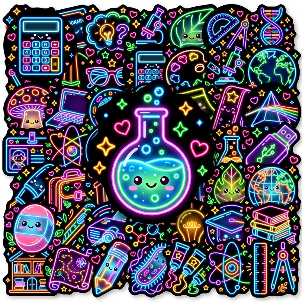10/30/50pcs Cartoon Neon Science Lab Theme Graffiti Stickers DIY Laptop Scrapbook Diary Suitcase Decoration Sticker Decals Label