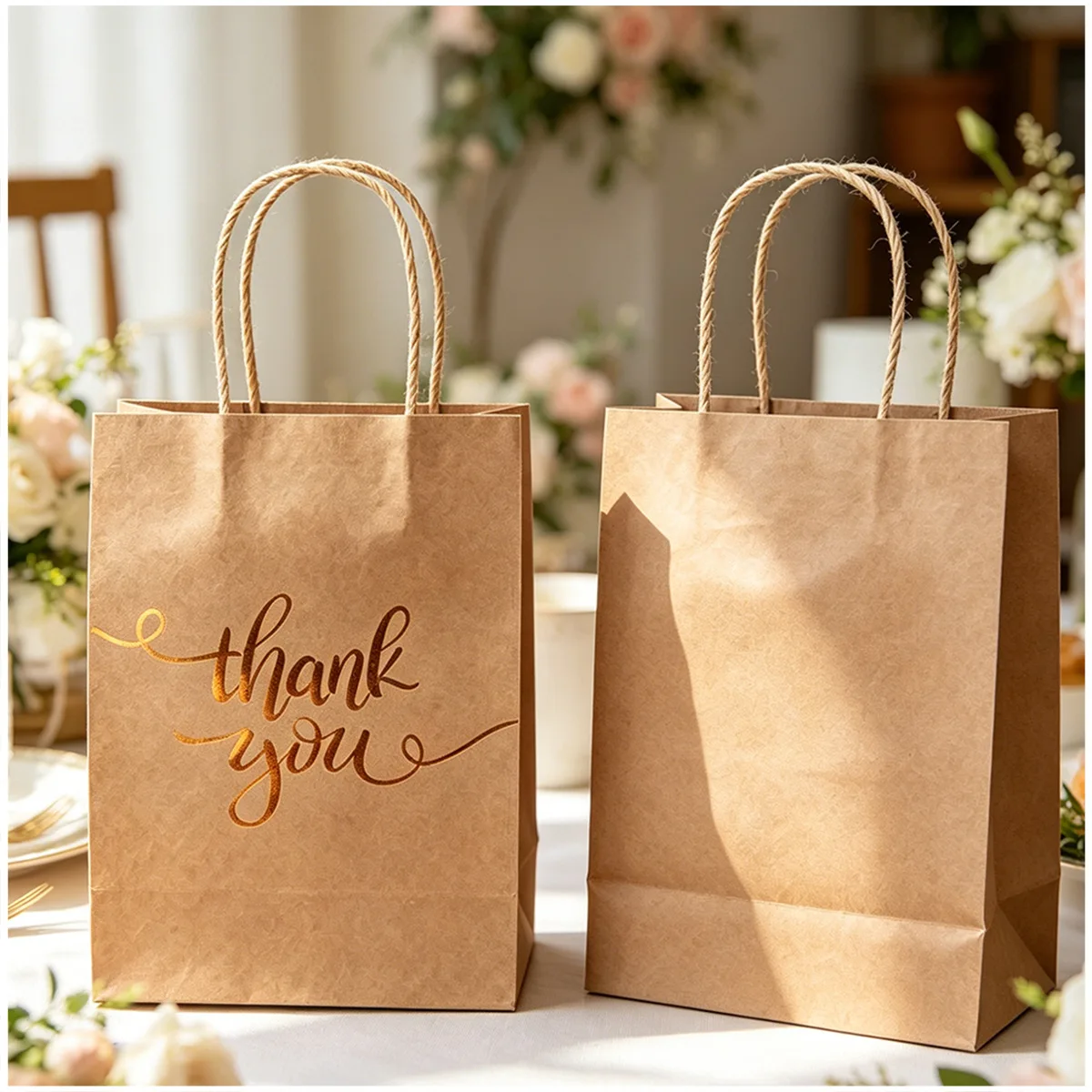 10 Stück Heißgeprägte 'Danke' Papiertüten mit Griffen, Geschenktüten für Geschenkeläden, Geburtstage, Hochzeiten, Haushaltsaufbewahrung