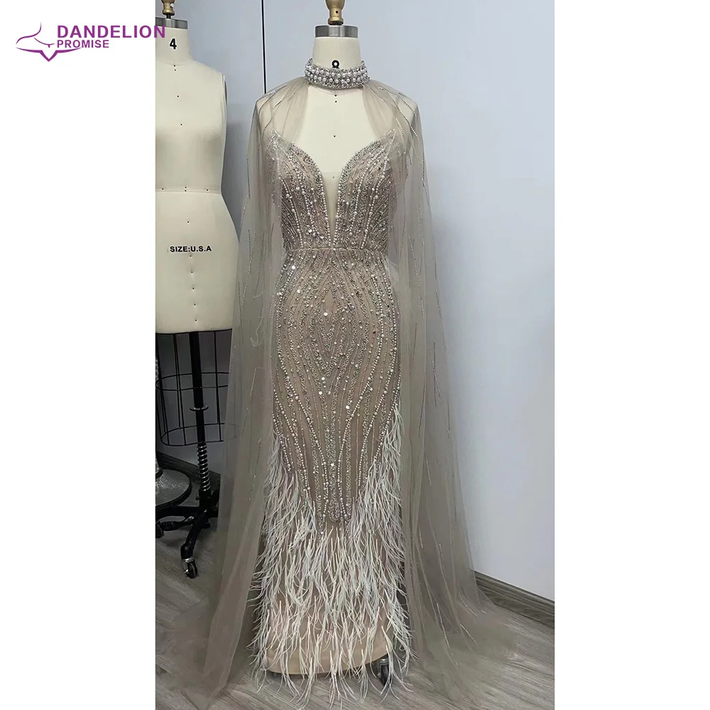 Luxury Mermaid  Spaghetti Strap Beaded Feather Evening Dresses Prom Gowns 2024 For Woman Wedding Party