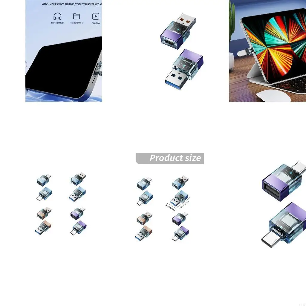 Clear USB Type C Male Female OTG Connectors Supports Hard Drive Fast File Transmission K1KF