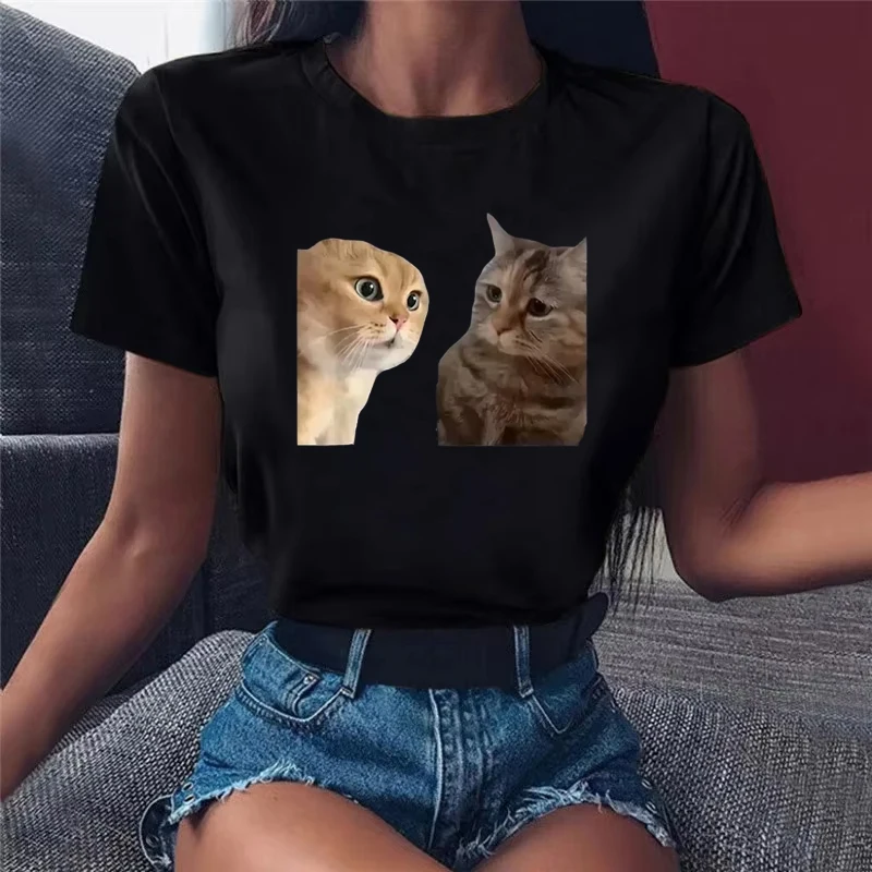 

Cute Cats Talking Meme Graphic Women T-shirts Fashion Short Sleeve T Shirt Harajuku Casual Oversized Clothing Funny Top Tee Y2k