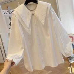 Chemise rétro taille haute pour femme, style coréen, boutons solides, revers à deux étages, manches longues, été, nouveau, 2024