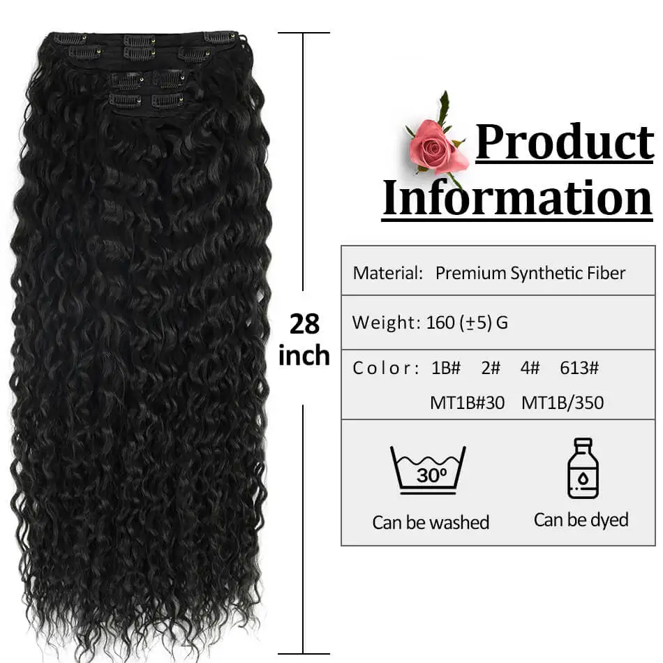 Extensiones de cabello rizado sintético de 28 pulgadas, Clip de onda de agua súper larga en el cabello, 160 gramos, 4 Uds., piezas de cabello de