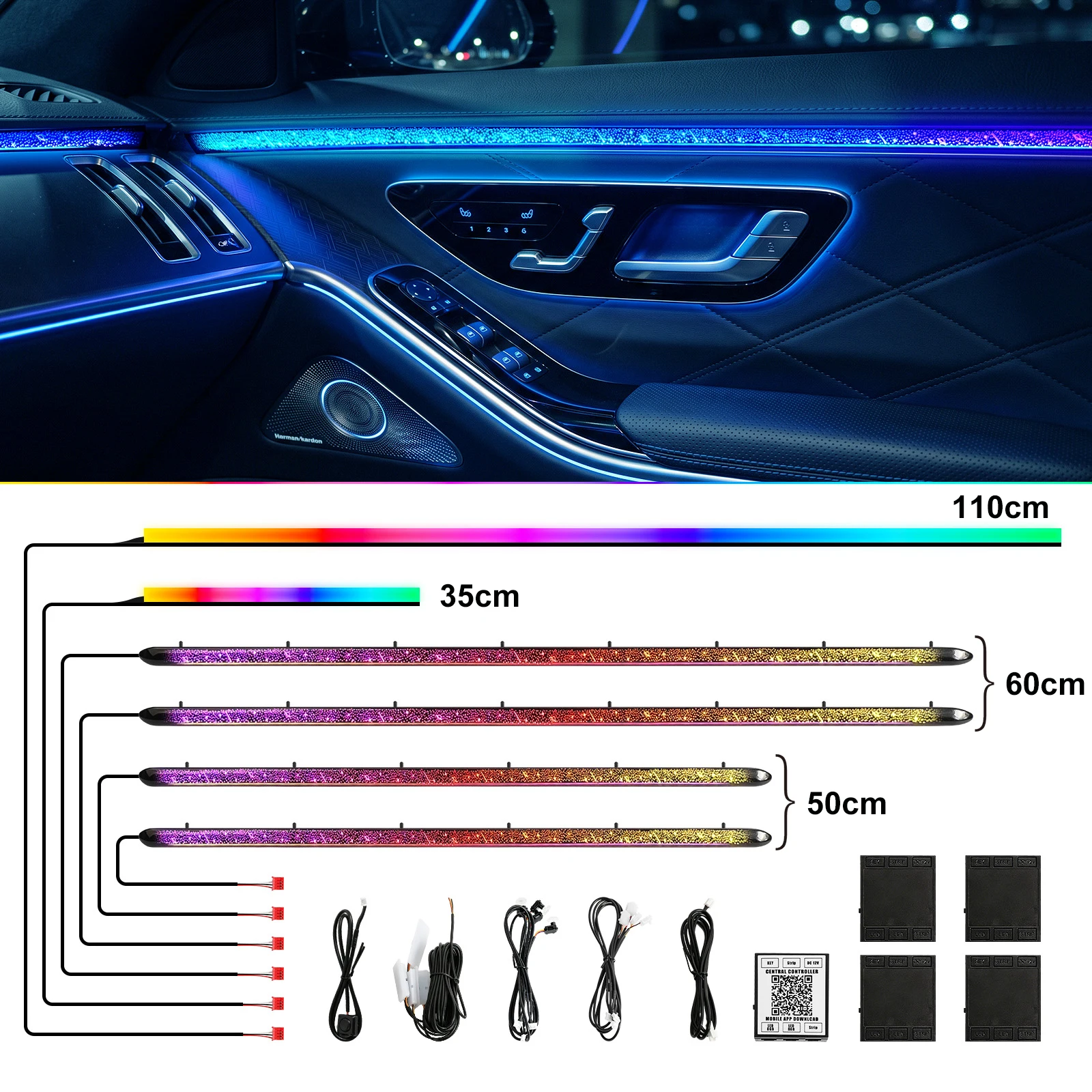 Dreamcolor Acrylic Interior Car LED Strip Light with Wireless APP, RGB 18 in 1 with 143 inches Fiber Optic Ambient Lighting Kits, 16 Million Colors Sound Active Function Car Neon Lights
