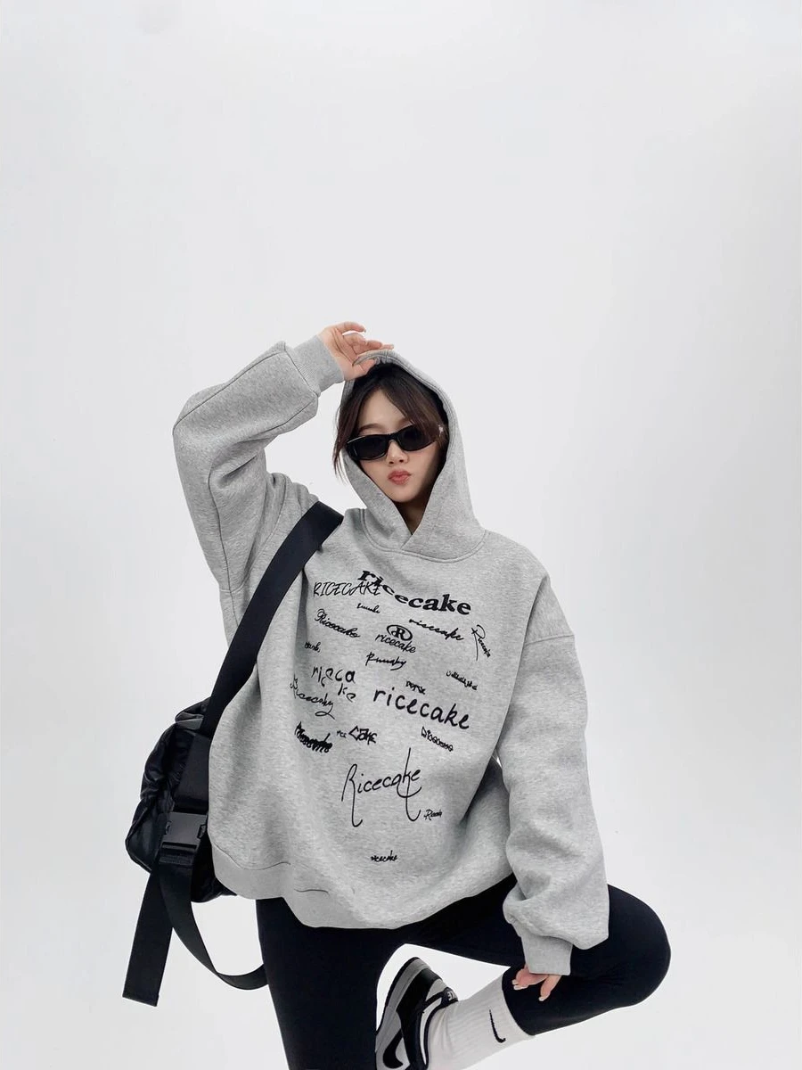 High Quality Letter Print Oversized Hoodies Women  Fall Winter Plus Fleece Thick Sweatshirt Female Korean Baggy Streetwear Tops