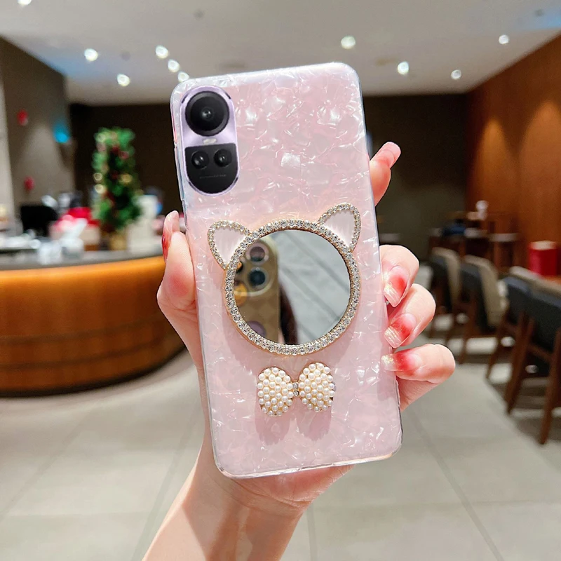 Makeup Mirror Silicone Soft Phone Case For OPPO Reno 8 10 Pro A17k 8T 8z A77 A78 F21 F21S Pro 8 Lite 5G back Cover Cases