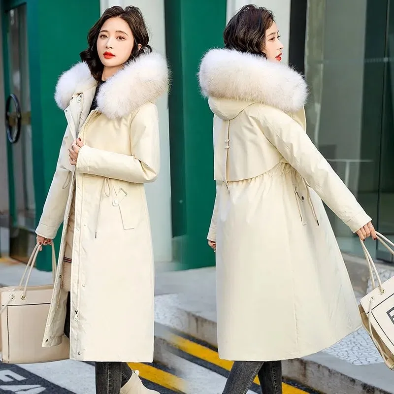 High Quality Thick Warm Winter Jacket Fashion New Big Fur Collar Hooded Outerwear Slim Women Parkas Hooded Cotton Coats Trend