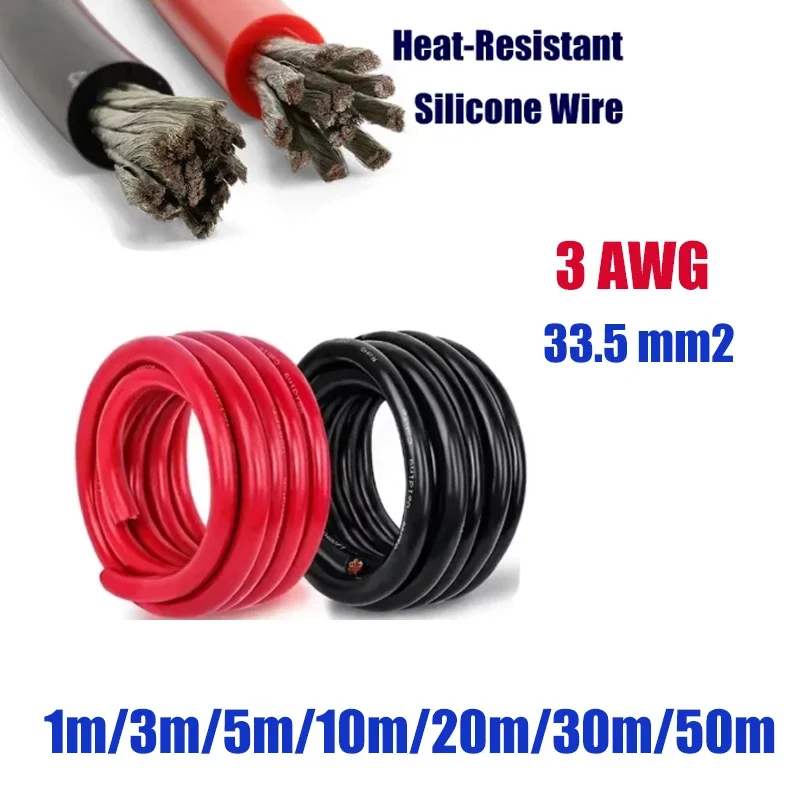 3 AWG Gauge Heat Resistant Silicone Wire Red Black Electrical Wire Starter Cable for Car Alternator Marine Solar Battery Motor