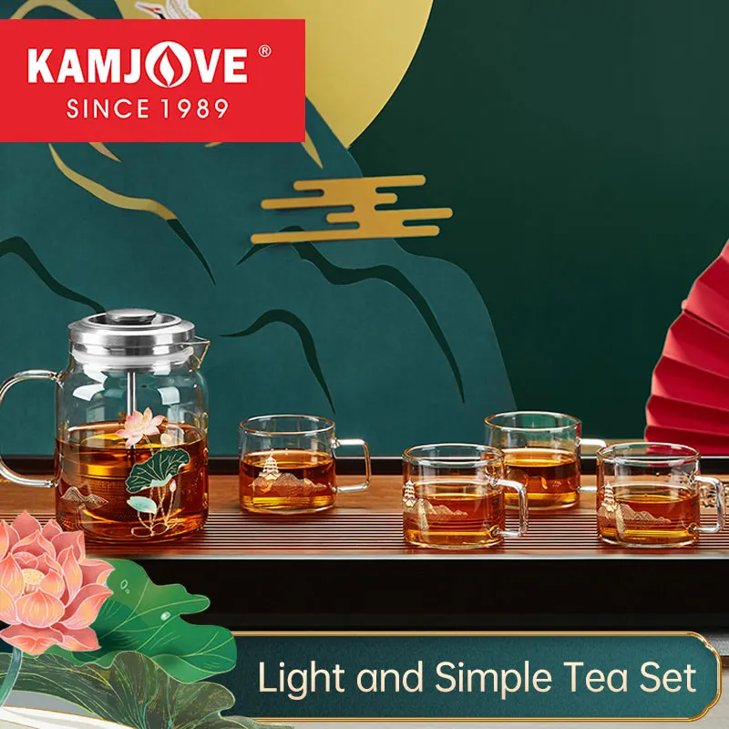 

Набор для совместной работы KAMJOVE Art Tea Cup YH-76, термостойкий стеклянный горшок, легкий и простой чайный сервиз, чайник с фильтром из нержавеющей стали 304
