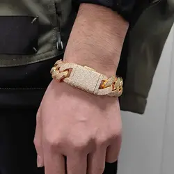 20mm Cuban Link Bracelet Full Zircon Iced Out 4 Rows CZ Chain Bracelets Punk Wristband Jewelry Gift for Him/Her