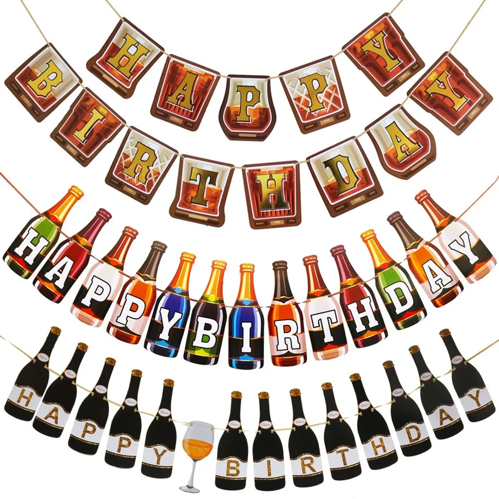 

Bar Theme Happy Birthday Banner Bar Bottle Banner Wine Glasses Birthday Garland Happy Birthday Party Decor