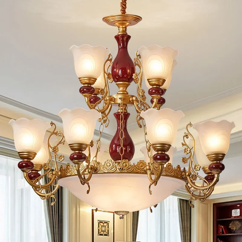 

TINNY European Ceramic Chandelier American Luxury Living RoomCountryside Restaurant Bedroom Study Villa Hotel Cafe Pendent Lamp
