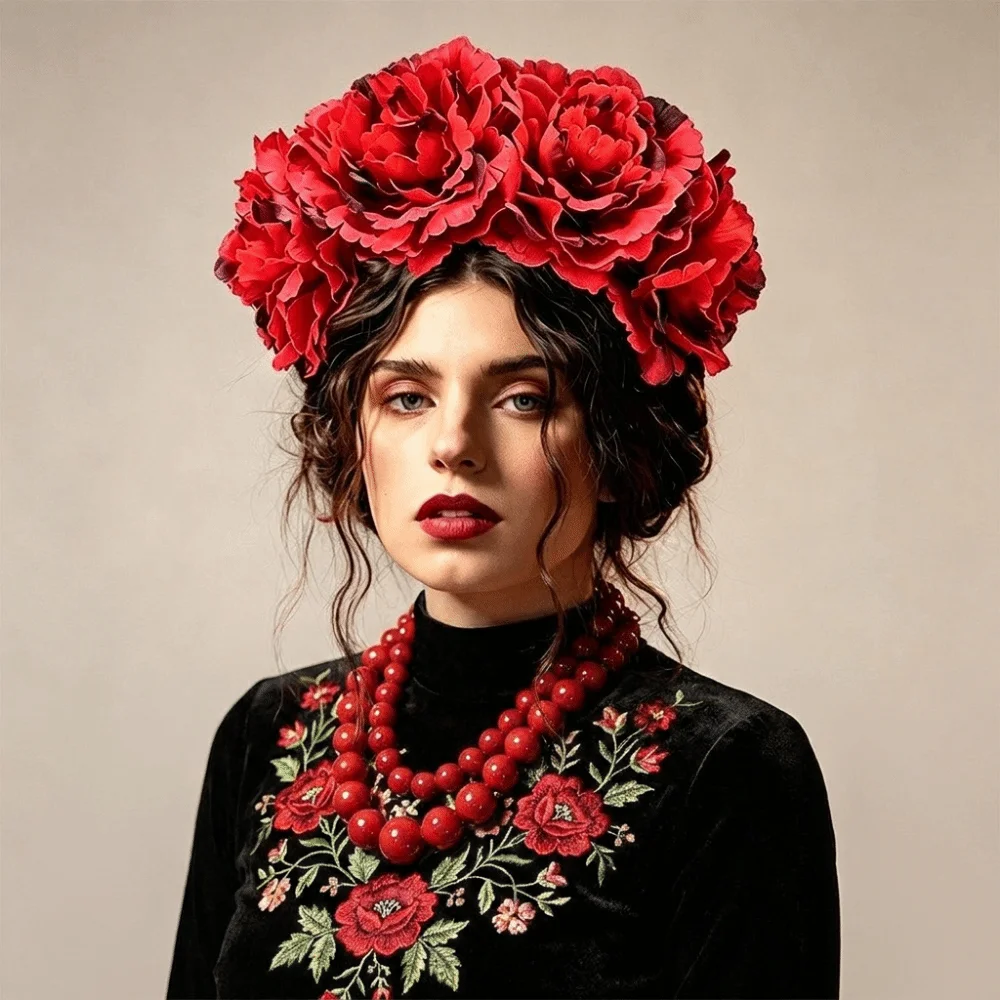 Simulated Flower Floral Garland Headband Gorgeous Design Romantic Style Artificial Flower Crown Elegant Rose Headpiece