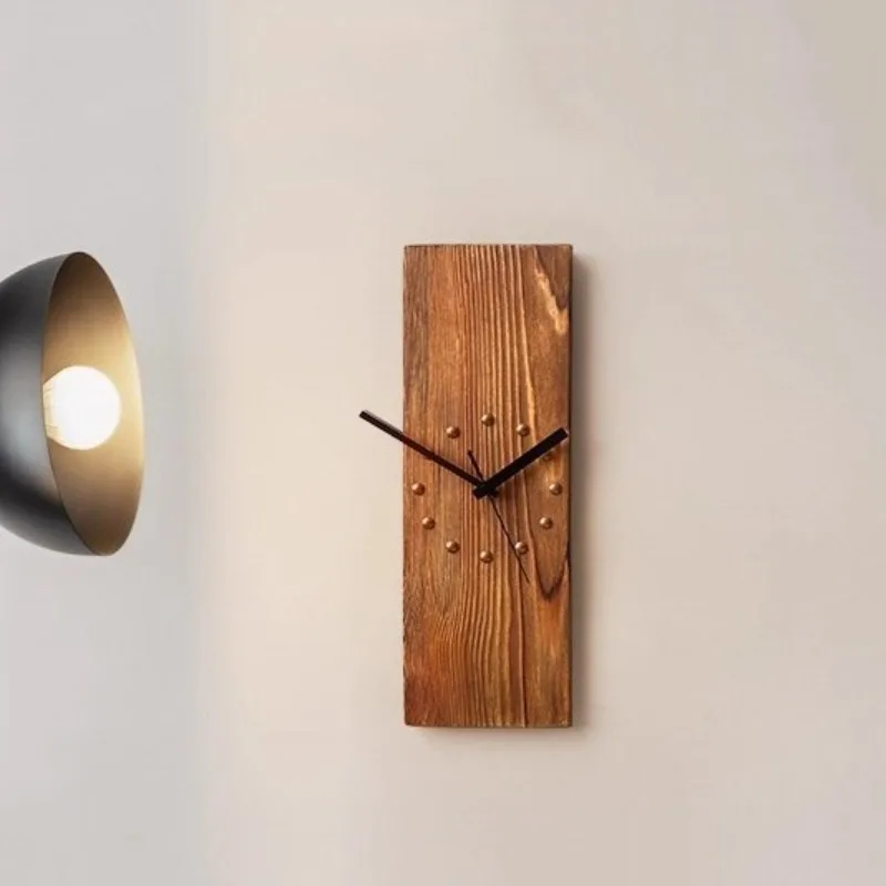 Wood Wall Clocks Vintage Silent Wall Clock Nordic Rectangle Minimalist Hanging Clock Living Room Decorative Accessories HQ164