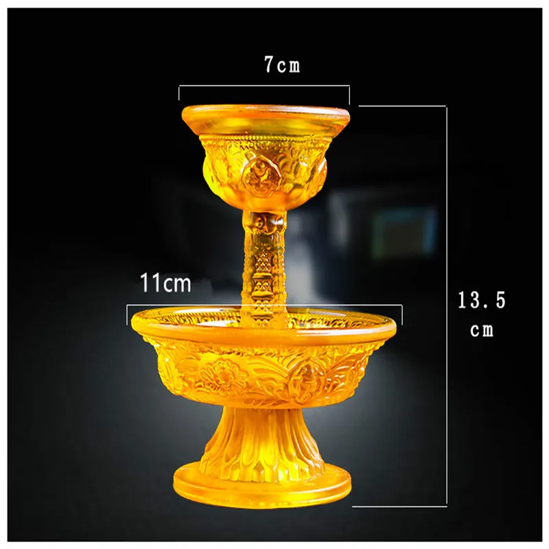 

13.5cm Yellow Resin Eight Auspicious Symbol Sacrificed Cups Set, Tibetan Buddhist Putting Decorate Ornaments