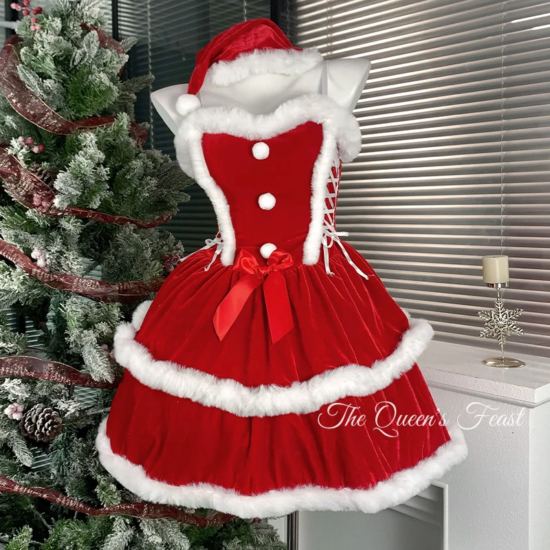 Roupas de natal 2025 outono inverno atmosfera n vestido feminino veludo emenda quente menina sexy tubo superior lolita vestidos senhoras