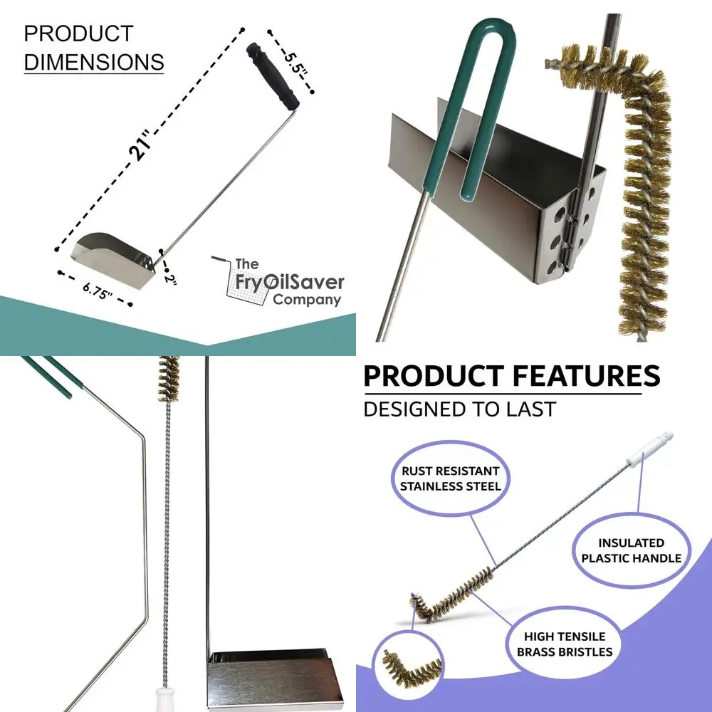 

3-Piece Fryer Cleaning Kit: High Temp Brush, Crumb Scoop, & Rod for Deep Fryers