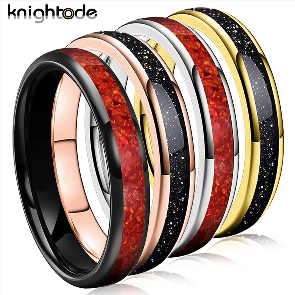 Anillos de carburo de tungsteno dorado, plateado, rosa y negro, 4mm, incrustaciones de galaxia y Opa roja, banda de boda para hombres y mujeres, ajuste cómodo pulido con cúpula