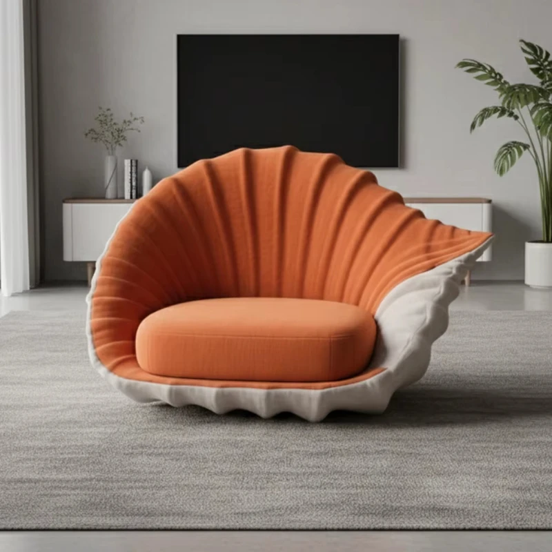 Vintage Cute Shell Sofa Chair Nordic Gram Velvet Padded Accent Lounge Cozy Apartment