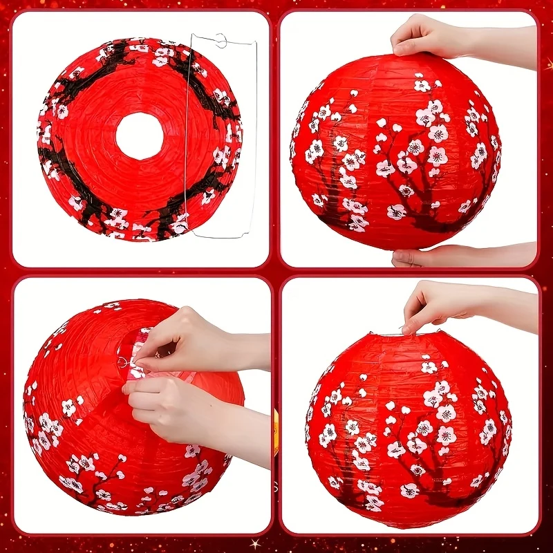 مجموعة مكونة من 12 قطعة من الفوانيس الورقية الصينية، مجموعة فوانيس ورقية من زهر البرقوق فو شي، تصميم زهر البرقوق المجوف باللون الأحمر والأبيض والذهبي (ألوان مختلطة) لتزيين حفلات مهرجان الربيع، وأنشطة الحفلات والعام الجديد، وأحجام مختلفة #5