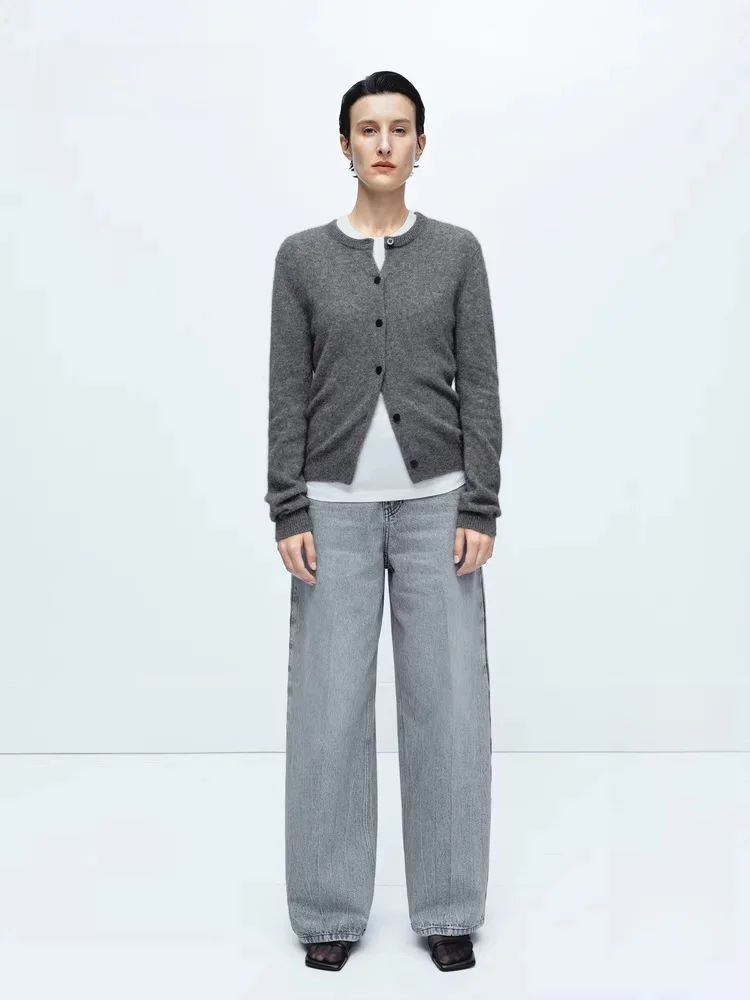 

Edition Women's Skinny Wide Leg Jeans Grey Vintage Winter New Style Natural Waist Long Pants Cotton 100% Straight Cut