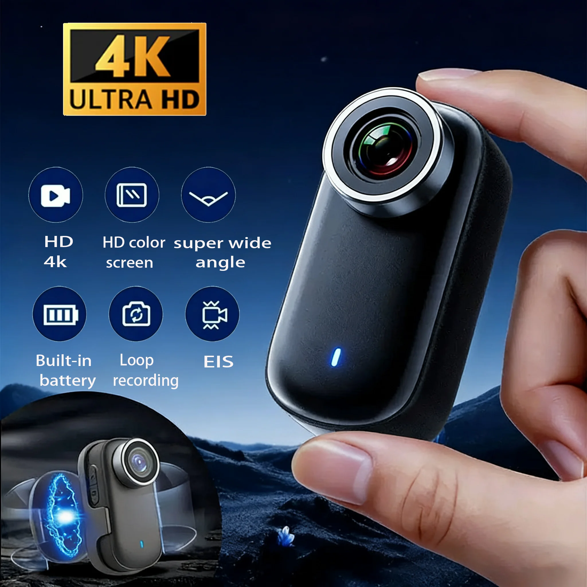 Mini Cámara Deportiva 4K WiFi, Cámara para Bicicleta, Cámara para Motocicleta, Cámara Deportiva Portátil Magnética para el Pecho, Videocámara Deportiva DV, Resistente al Agua hasta 30 Metros