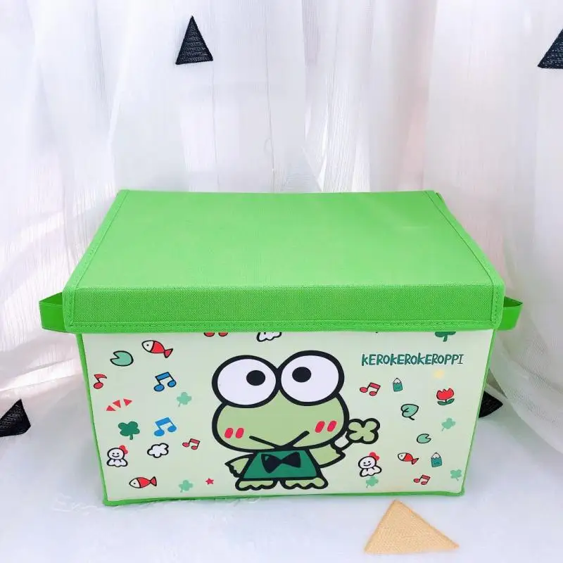 Kawaii Sanrio Keroppi Storage Box Cute Cartoon Flip Cover Desktop Sundries Organizing Box Wardrobe Foldable Storage Box Gift