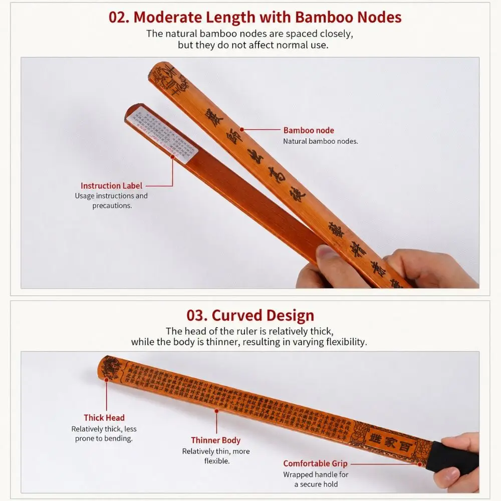 Double Layer Design Bamboo Teaching Ruler with Chinese Classics Engraving Chinese Traditional Bamboo Teaching Stick