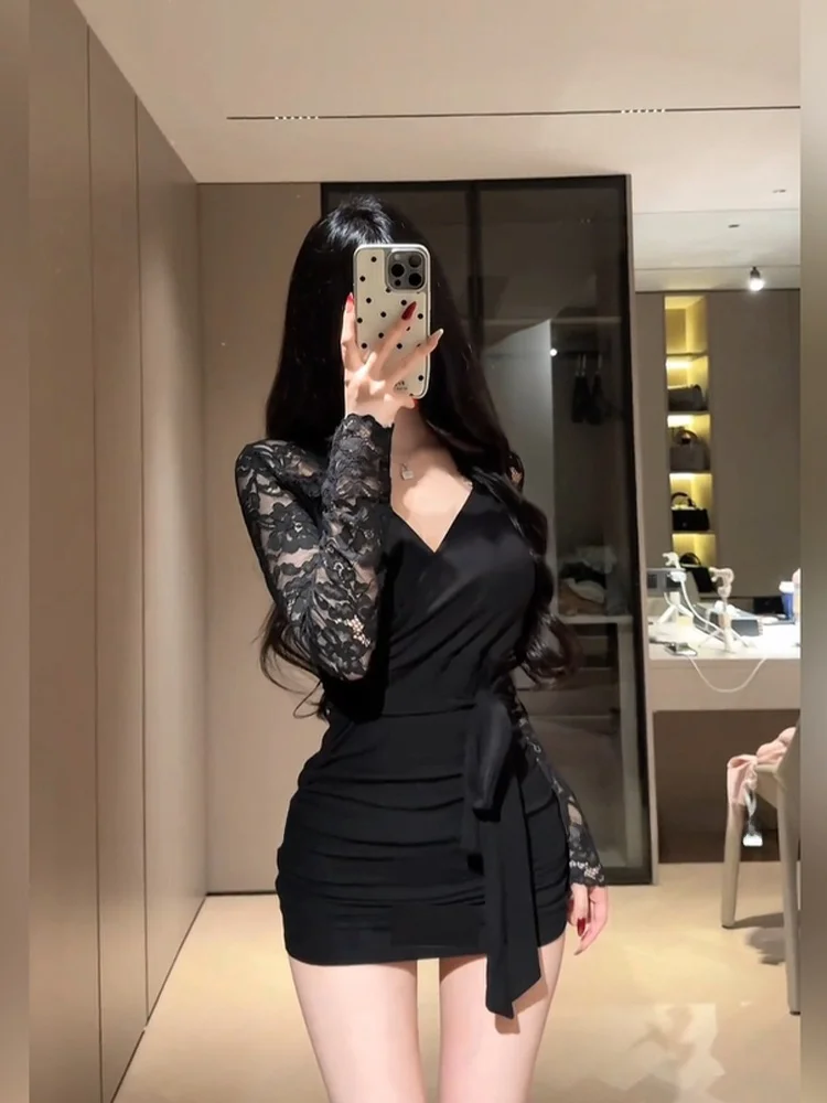 

Женская кружевная юбка SYJ больших размеров с V-образным вырезом, облегающая, короткая, повседневная, с завышенной талией, с дизайном «бюстл», для осеннего сезона